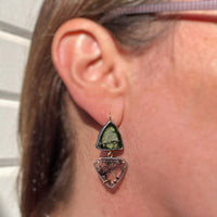 Green Tourmaline and Black Rutilated Quartz Earrings
